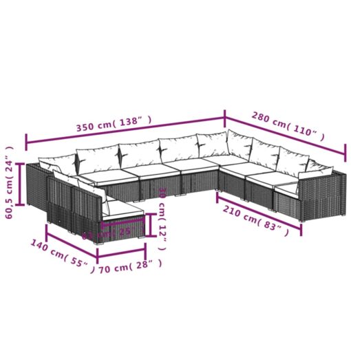  10 Piece Garden Lounge Set with Cushions Black Poly Rattan - Image 3