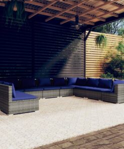 vidaXL 10 Piece Garden Lounge Set with Cushions Grey Poly Rattan