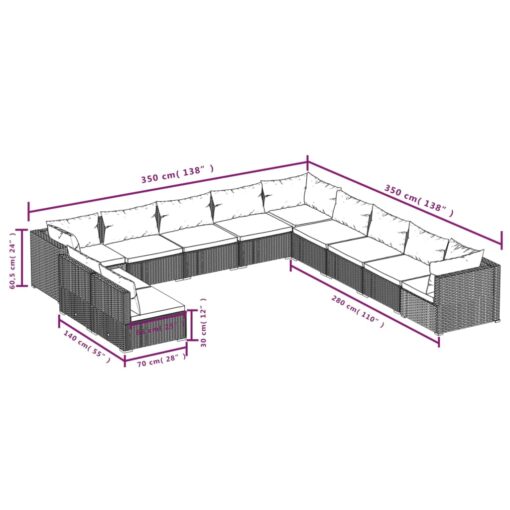  11 Piece Garden Lounge Set with Cushions Grey Poly Rattan - Image 3