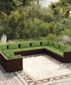 vidaXL 10 Piece Garden Lounge Set with Cushions Brown Poly Rattan