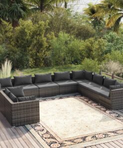 vidaXL 10 Piece Garden Lounge Set with Cushions Grey Poly Rattan