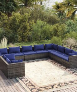 vidaXL 10 Piece Garden Lounge Set with Cushions Grey Poly Rattan