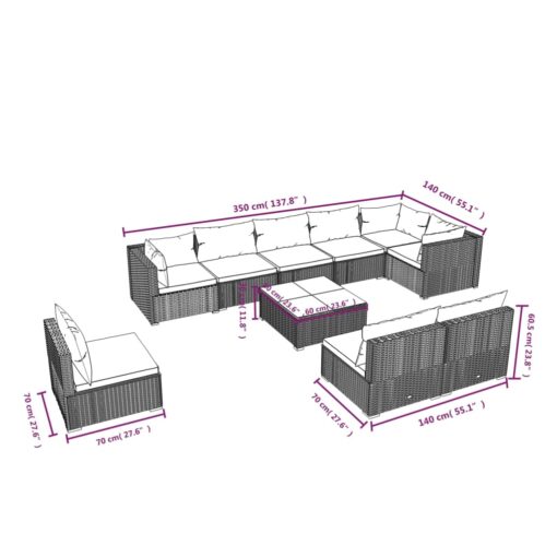  10 Piece Garden Lounge Set with Cushions Poly Rattan Black - Image 4