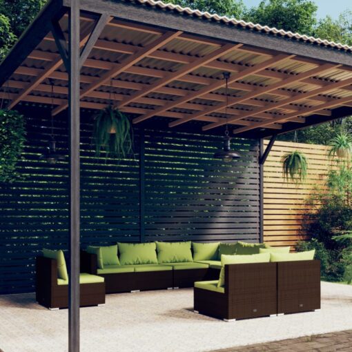 vidaXL 9 Piece Garden Lounge Set with Cushions Poly Rattan Brown