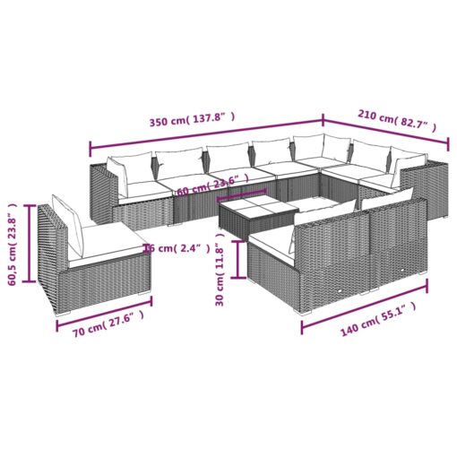  11 Piece Garden Lounge Set with Cushions Poly Rattan Brown - Image 4