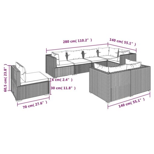 vidaXL 8 Piece Garden Lounge Set with Cushions Poly Rattan Brown - Image 3