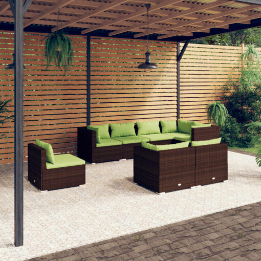 vidaXL 8 Piece Garden Lounge Set with Cushions Poly Rattan Brown