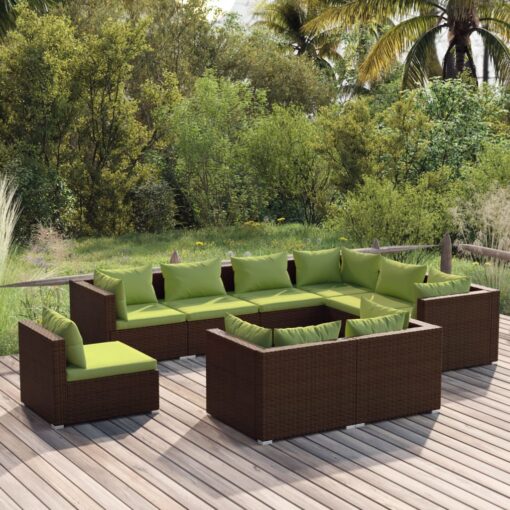 vidaXL 9 Piece Garden Lounge Set with Cushions Poly Rattan Brown