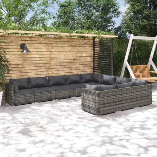 vidaXL 10 Piece Garden Lounge Set with Cushions Poly Rattan Grey