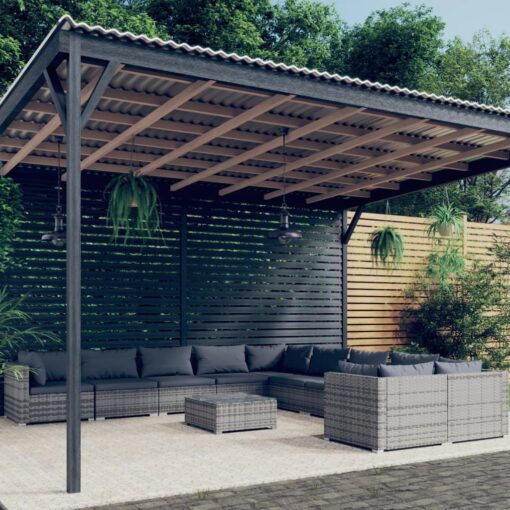 vidaXL 11 Piece Garden Lounge Set with Cushions Poly Rattan Grey