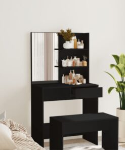 vidaXL Dressing Table with Mirror Black 74.5x40x141 cm
