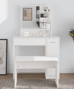 vidaXL Dressing Table with Mirror White 86.5x35x136 cm