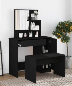 vidaXL Dressing Table with Mirror Black 86.5x35x136 cm