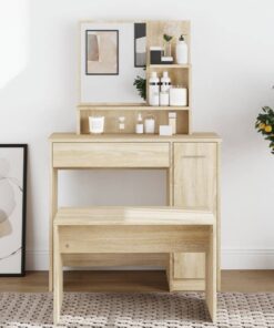 vidaXL Dressing Table with Mirror Sonoma Oak 86.5x35x136 cm