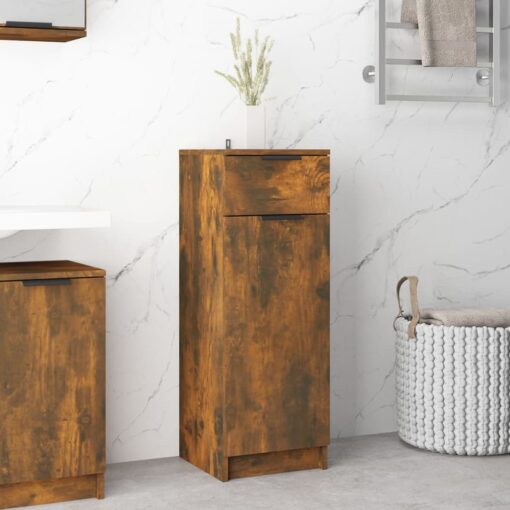 vidaXL Bathroom Cabinet Smoked Oak 32x34x90 cm Engineered Wood