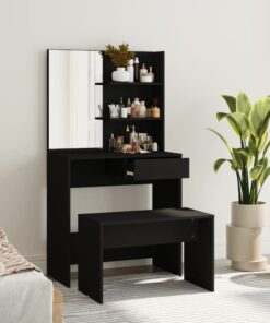 vidaXL Dressing Table Set Black 74.5x40x141 cm