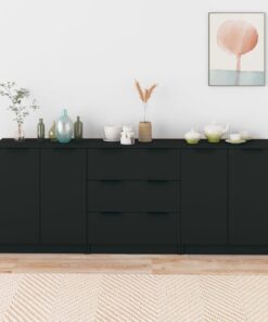 vidaXL 3 Piece Sideboards Black Engineered Wood