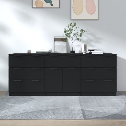 vidaXL 3 Piece Sideboards Black Engineered Wood