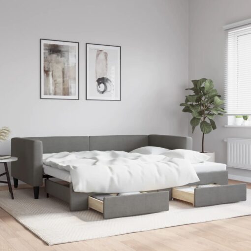 vidaXL Daybed with Trundle&Drawers without Mattress Dark Grey 90x190 cm Single