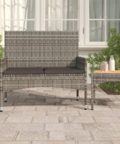 vidaXL 2-Seater Garden Bench with Cushions Grey Poly Rattan