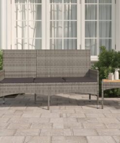 vidaXL 3-Seater Garden Bench with Cushions Grey Poly Rattan