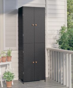 vidaXL Garden Storage Cabinet Black 59x40x180 cm Poly Rattan