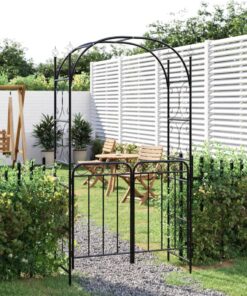 vidaXL Garden Arch with Gate Black 108x45x235 cm Steel