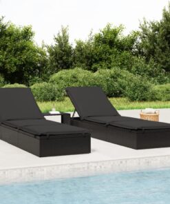 vidaXL Sunbed 1 pc with Cushion Black 201x55x62 cm Poly Rattan