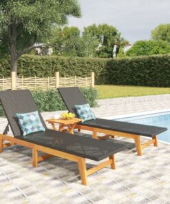 vidaXL 3 Piece Garden Lounge Set Poly Rattan&Solid Wood Acacia