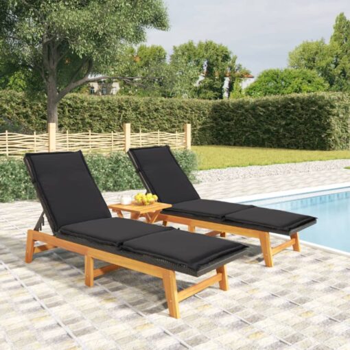 vidaXL Sun Loungers with Cushions 2 pcs Poly Rattan&Solid Wood Acacia