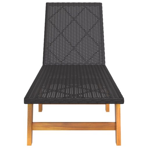Sun Lounger Black and Brown Poly Rattan&Solid Wood Acacia - Image 2