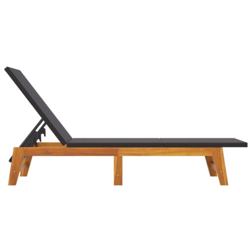 Sun Lounger Black and Brown Poly Rattan&Solid Wood Acacia - Image 3