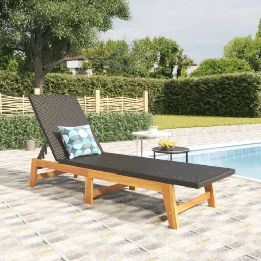 vidaXL Sun Lounger Black and Brown Poly Rattan&Solid Wood Acacia
