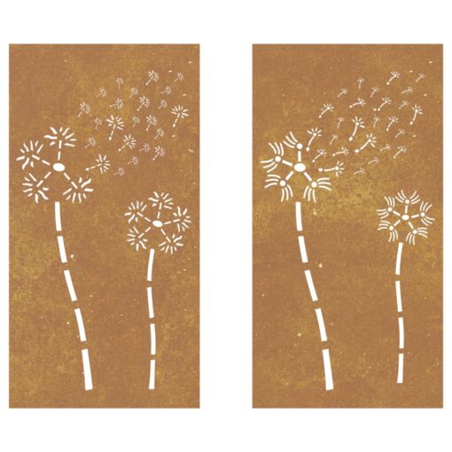 Garden Wall Decorations 2pcs 105x55cm Corten Steel Flower Design - Image 2