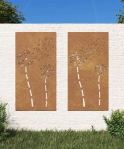 vidaXL Garden Wall Decorations 2pcs 105x55cm Corten Steel Flower Design