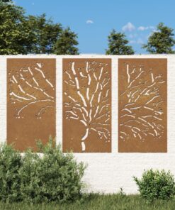 vidaXL Garden Wall Decorations 3 pcs 105x55 cm Corten Steel Tree Design