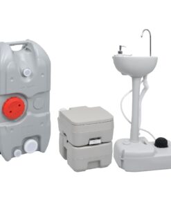 vidaXL Portable Camping Toilet and Handwash Stand Set with Water Tank