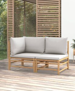 vidaXL 2 Piece Garden Lounge Set with Light Grey Cushions Bamboo