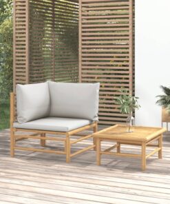 vidaXL 2 Piece Garden Lounge Set with Light Grey Cushions Bamboo