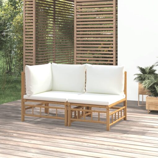 vidaXL 2 Piece Garden Lounge Set with Cream White Cushions Bamboo