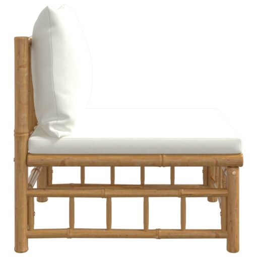 Garden Middle Sofa with Cream White Cushions Bamboo - Image 2