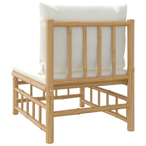 Garden Middle Sofa with Cream White Cushions Bamboo - Image 3