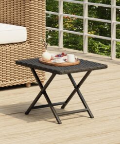 vidaXL Folding Table Black 45x35x32 cm Poly Rattan