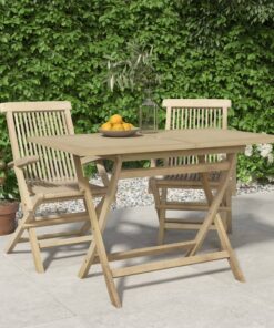 vidaXL Folding Garden Table Grey 120x70x75 cm Solid Wood Teak