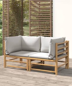 vidaXL Garden Corner Sofas with Light Grey Cushions 2 pcs Bamboo