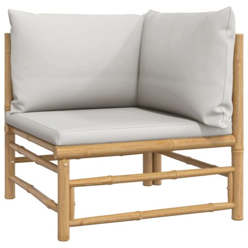  4 Piece Garden Lounge Set with Light Grey Cushions Bamboo - Image 2