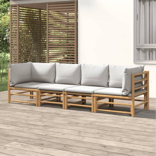 vidaXL 4 Piece Garden Lounge Set with Light Grey Cushions Bamboo