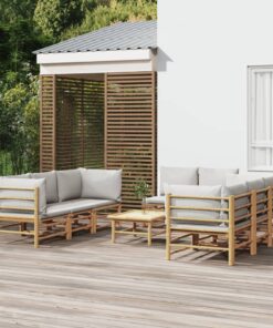 vidaXL 9 Piece Garden Lounge Set with Light Grey Cushions Bamboo