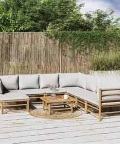 vidaXL 9 Piece Garden Lounge Set with Light Grey Cushions Bamboo