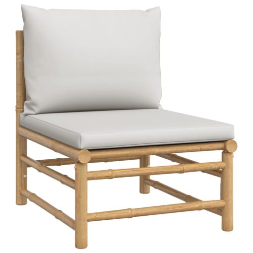vidaXL 8 Piece Garden Lounge Set with Light Grey Cushions Bamboo - Image 4